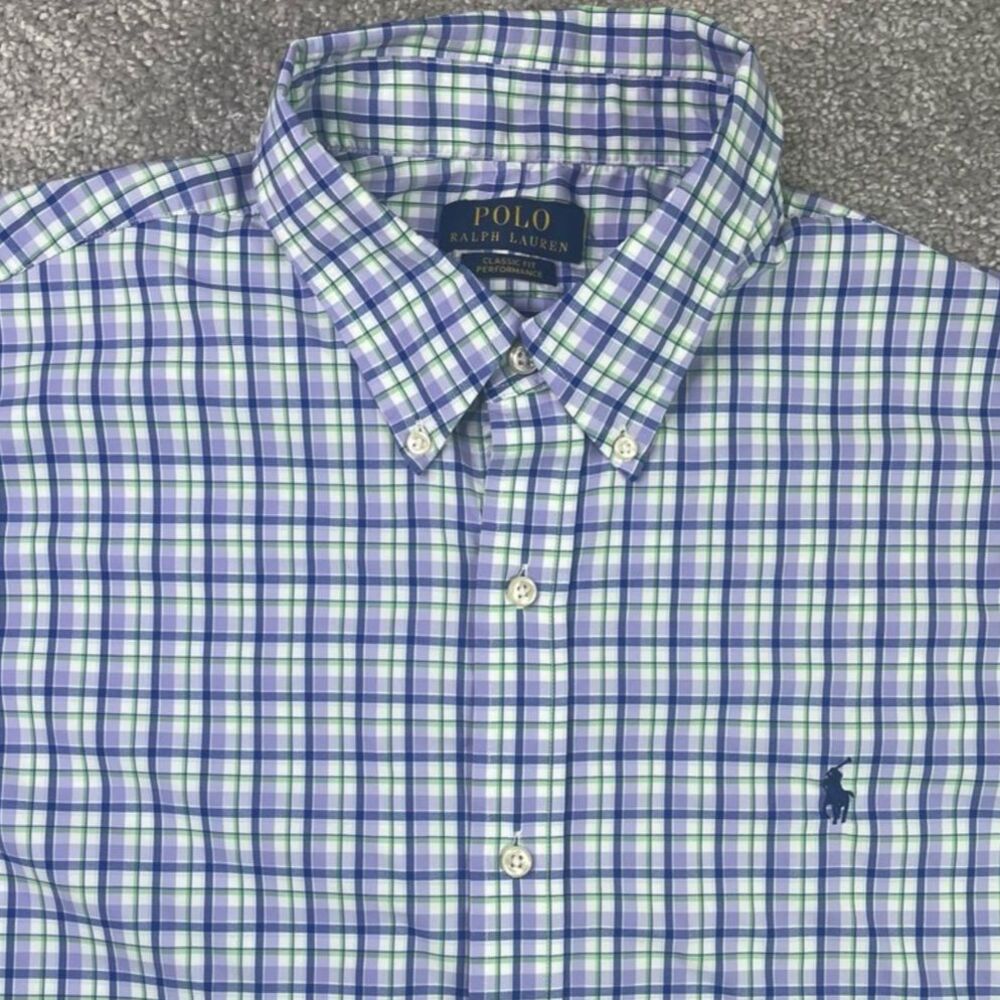 Polo Ralph Lauren Performance Shirt Mens XL Purple Classic Fit Plaid Button Down